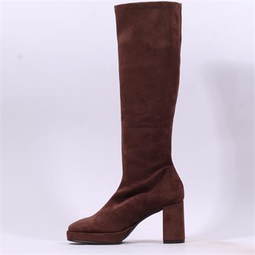 Miss Elastic Hilary Platform Long Boot - Brown Suede